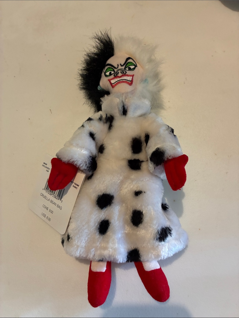 Disney Cruella Plush Doll - White with Black Spots and Red Accents with 2 pups